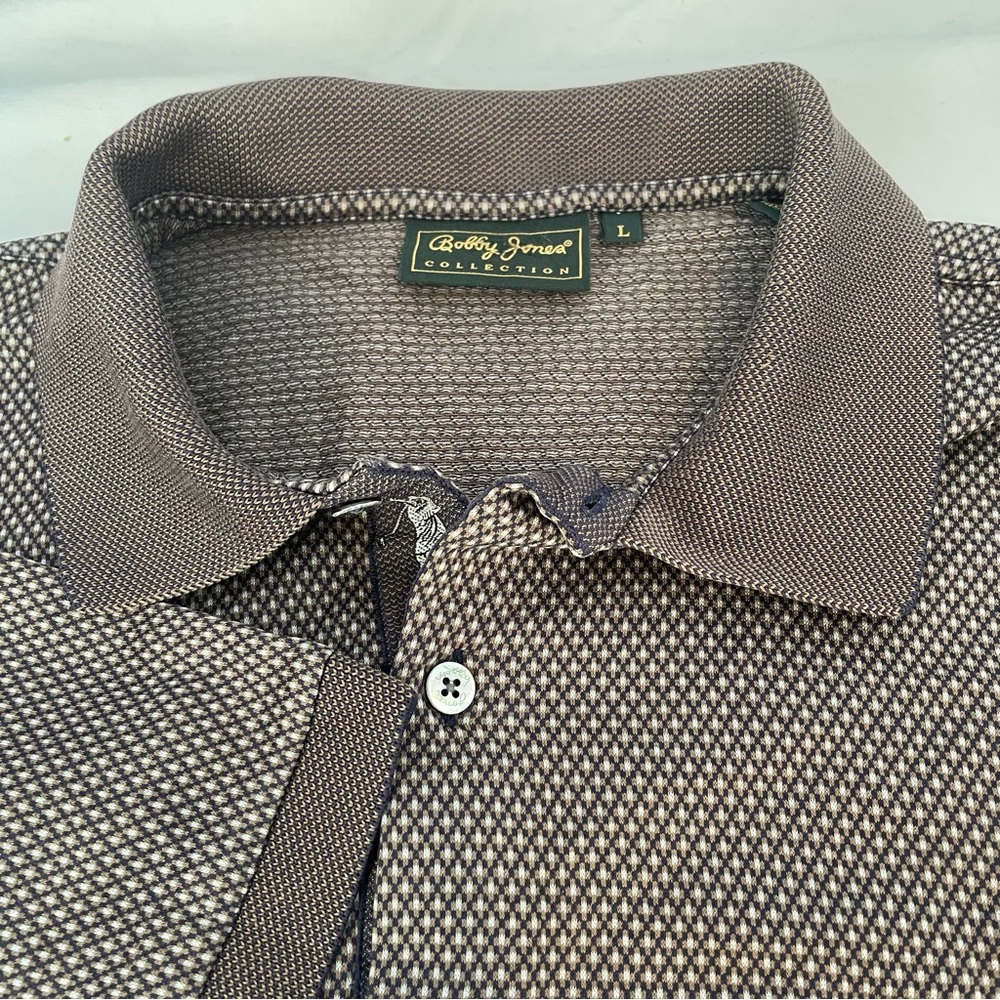 Bobby Jones Chocolate Brown Patterned Short Sleeve Golf Polo Men’s Size Large